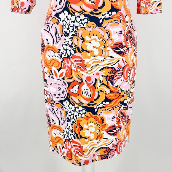 J McLaughlin Women's Catalina Knit Flora Sheath Dress XS Orange Pink - Picture 8 of 13